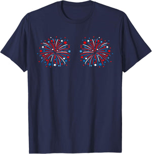 Just Here for The Fireworks Boobs Couple Matching Men Women T-Shirt - T-Shirt | Navy