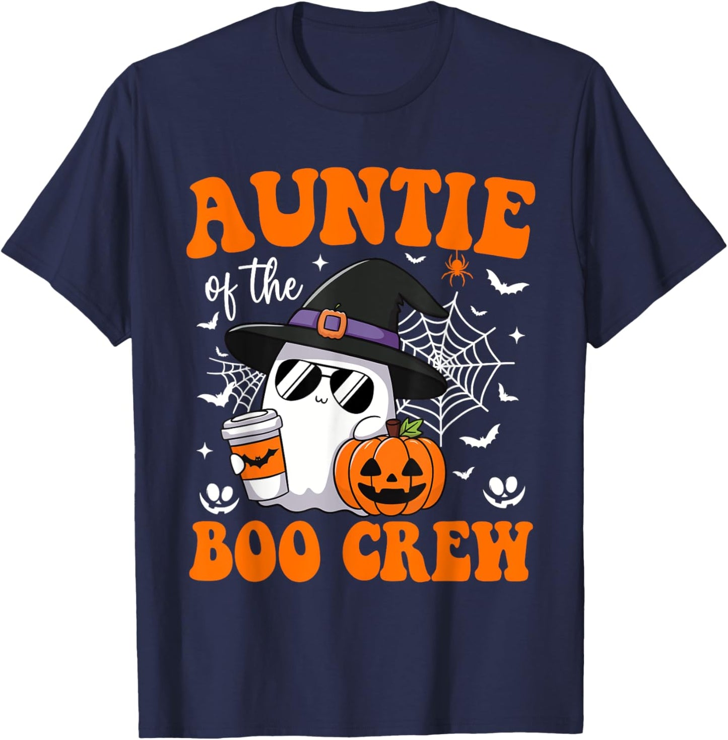 Auntie Boo Crew Groovy Ghost Matching Family Halloween T-Shirt - T-Shirt | Navy