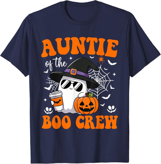 Auntie Boo Crew Groovy Ghost Matching Family Halloween T-Shirt - T-Shirt | Navy