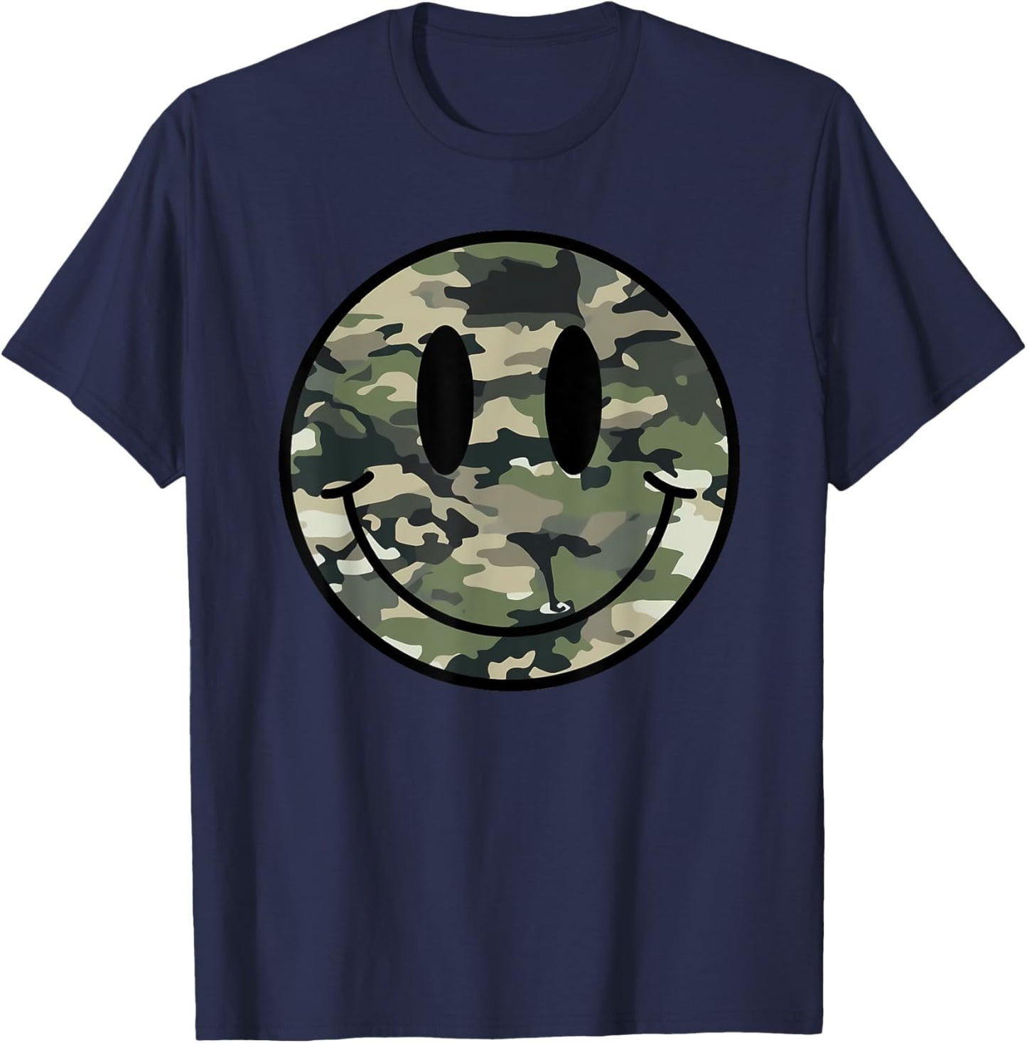 Camouflage Old Camo Happy Face T-Shirt - T-Shirt | Navy