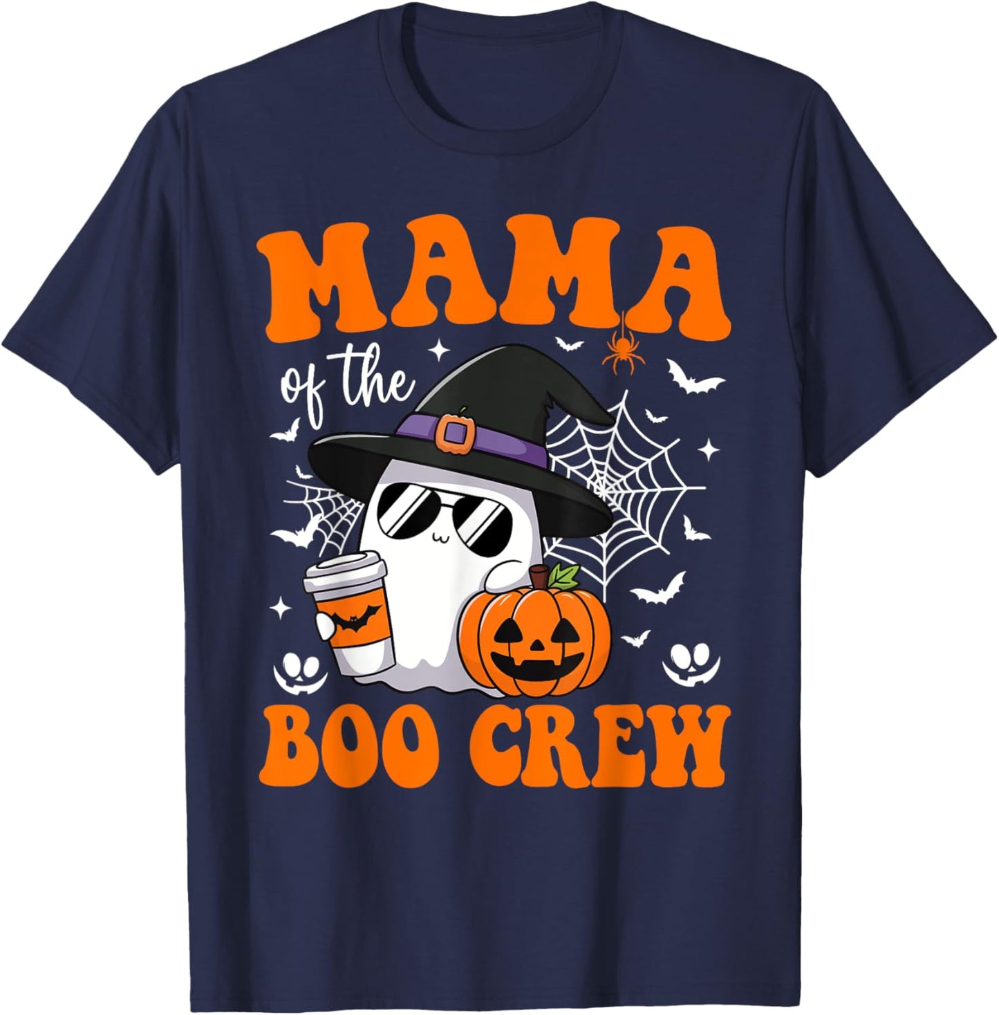 Mama of Boo Crew Groovy Ghost Matching Family Halloween T-Shirt - T-Shirt | Navy