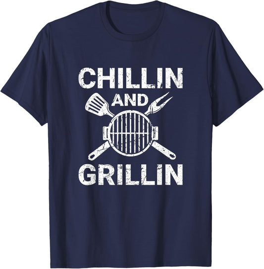 Vintage Chilling and Grilling Cookout BBQ T-Shirt - T-Shirt | Navy