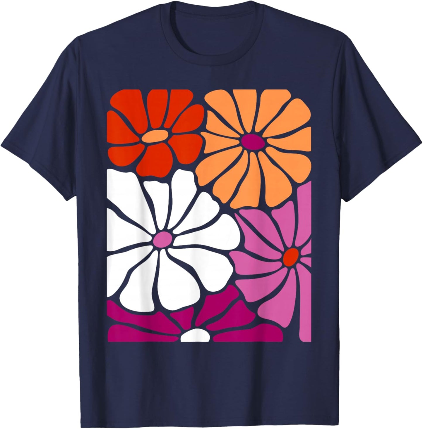 Colorful Floral Lesbian Pride Art T-Shirt - T-Shirt | Navy
