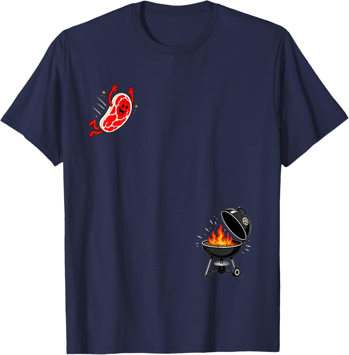 Steak Dive Funny Flying Steak BBQ Grilling Cartoon Humor Art T-Shirt - T-Shirt | Navy