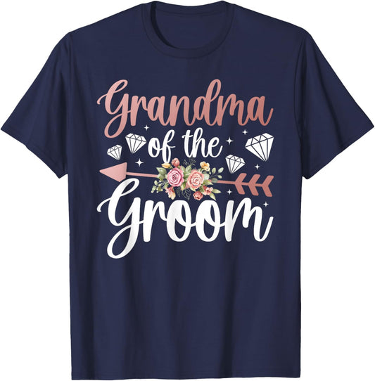 Groom's Grandma of The Groom Flowers Groom Grandma T-Shirt - T-Shirt | Navy