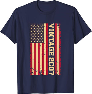 2007 Vintage Birthday Years Old American USA Flag T-Shirt - T-Shirt | Navy