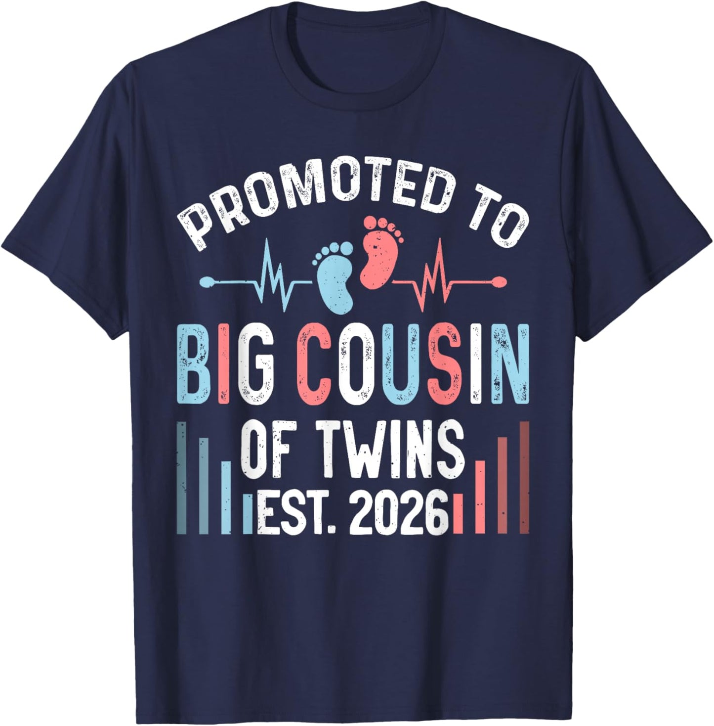 Promoted to Big Cousin of Twins Est 2026 Twin Baby Shower T-Shirt - T-Shirt | Navy
