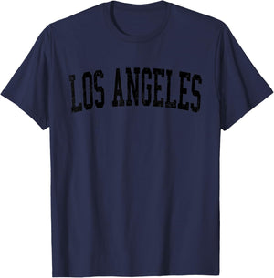 Vintage Los Angeles CA Distressed Black Varsity Style T-Shirt - T-Shirt | Navy