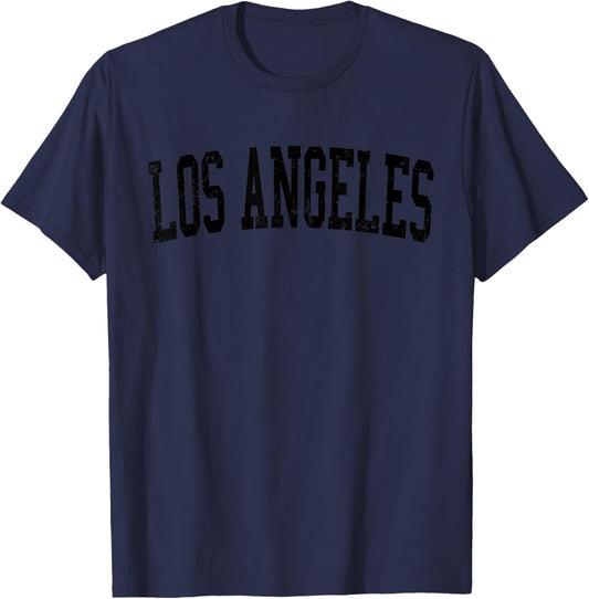 Vintage Los Angeles CA Distressed Black Varsity Style T-Shirt - T-Shirt | Navy