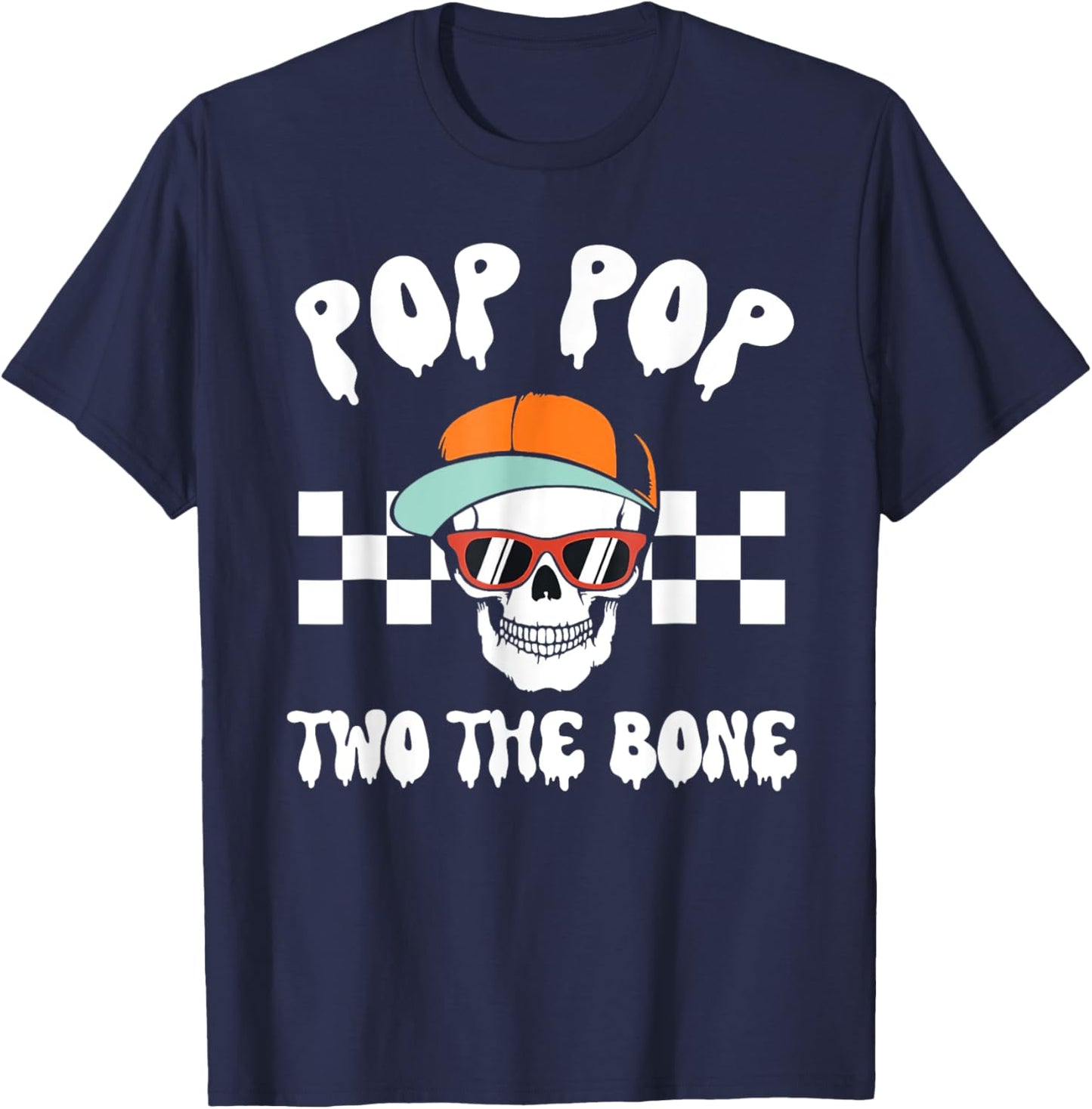 Pop Pop Two The Bone Skeleton Halloween 2nd Birthday Poppy T-Shirt - T-Shirt | Navy