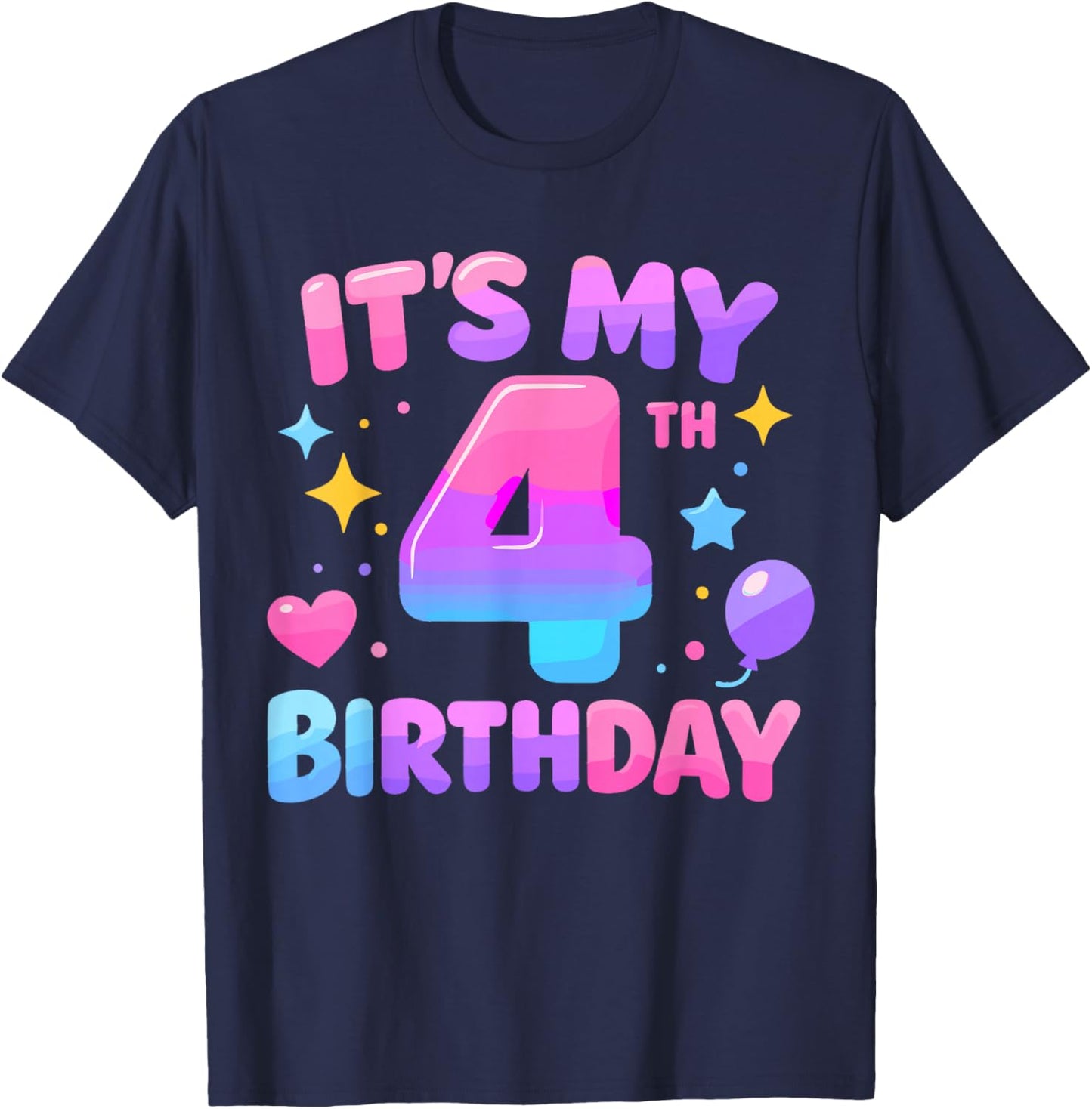 4th Birthday Girls Apparel Four Years Old It's My 4 Bday T-Shirt - T-Shirt | Navy
