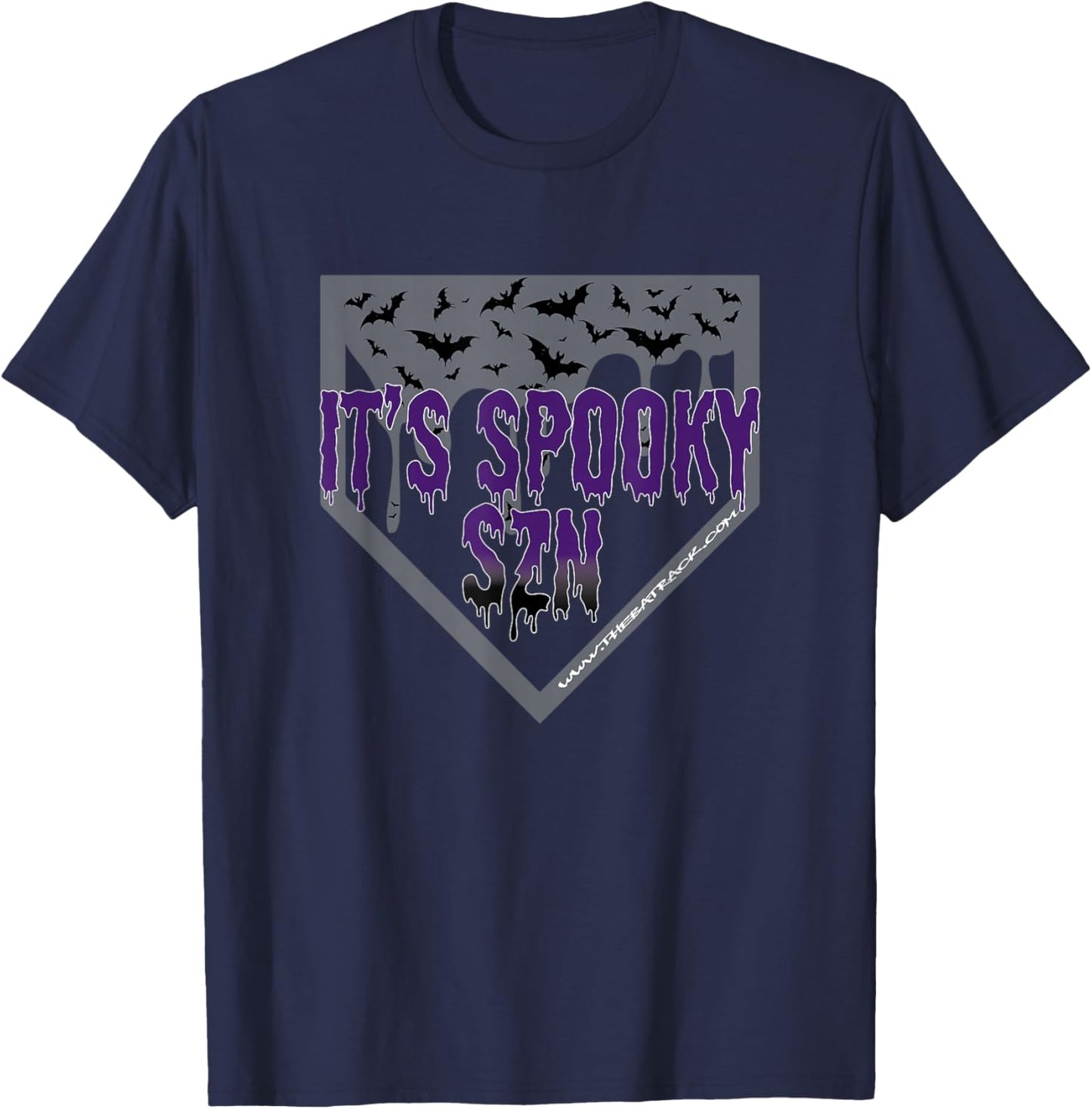 Halloween Baseball It’s Spooky SZN Dripping Letters Bat T-Shirt - T-Shirt | Navy