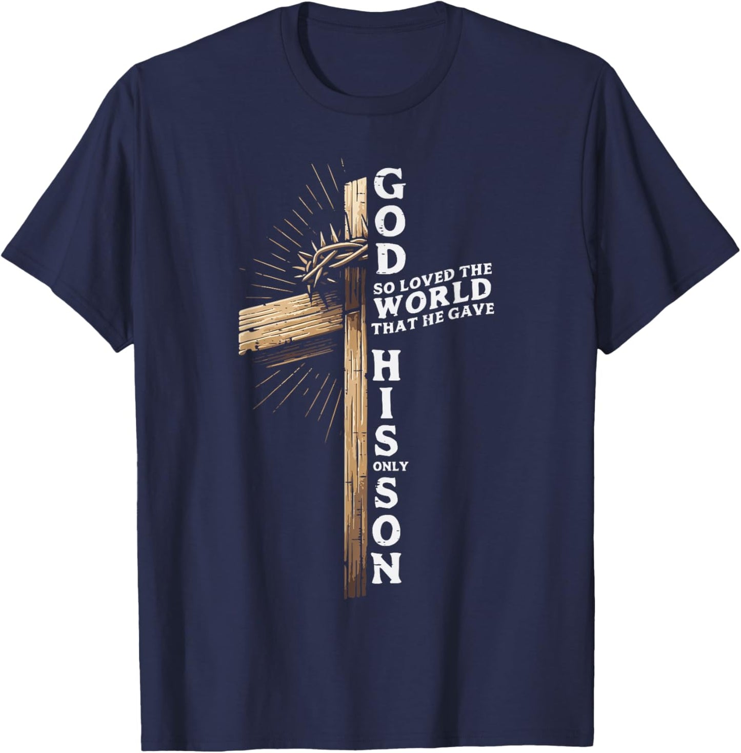 Cross God So Loved World Christian John 3 16 Men Women Kids T-Shirt - T-Shirt | Navy