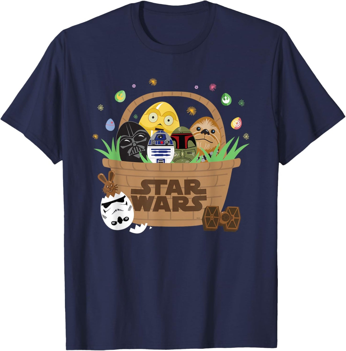 Star Wars Classic Characters Easter Eggs Basket Funny Spring T-Shirt - T-Shirt | Navy
