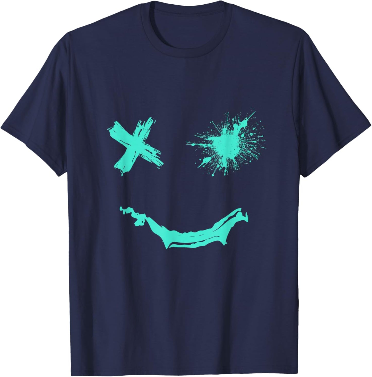 Light Teal Aqua Smile Grunge Face Light Teal Aqua Color T-Shirt - T-Shirt | Navy