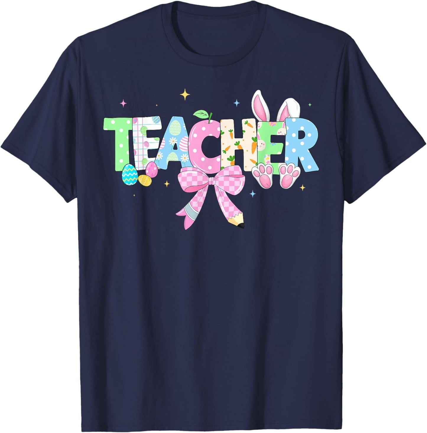 Easter Teacher Bunny Egg Funny Rabbit for Teacher Women Kids T-Shirt - T-Shirt | Navy