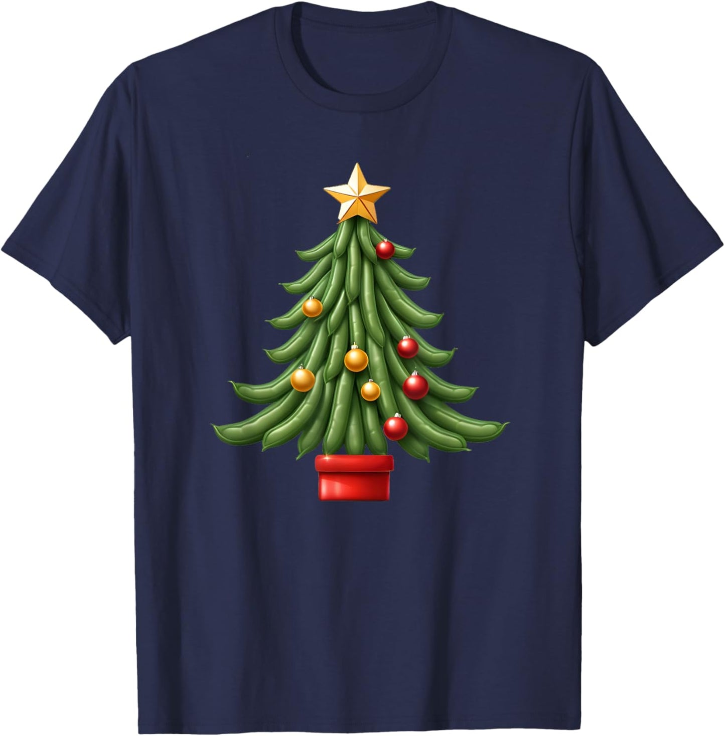 String Green Bean Christmas Tree T-Shirt - T-Shirt | Navy