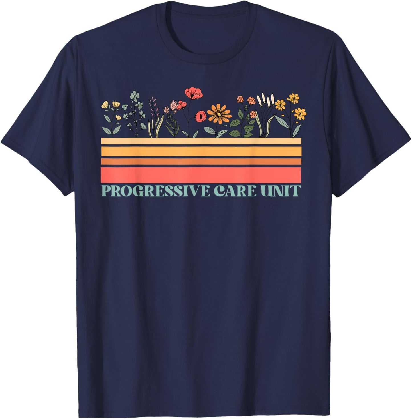 Vintage Wildflower Progressive Care Unit PCU Tech Nurse T-Shirt - T-Shirt | Navy