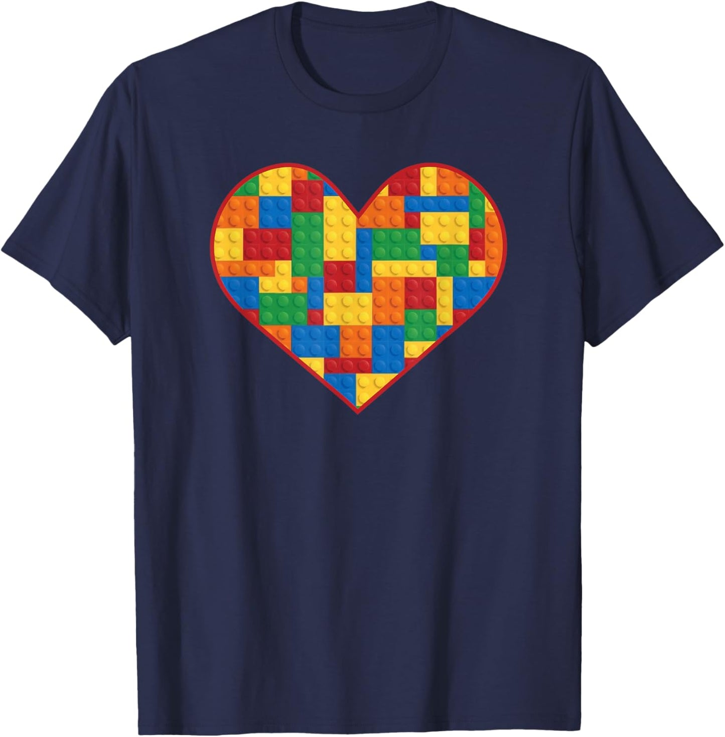 Block Building Heart Love Brick Building Builder T-Shirt - T-Shirt | Navy