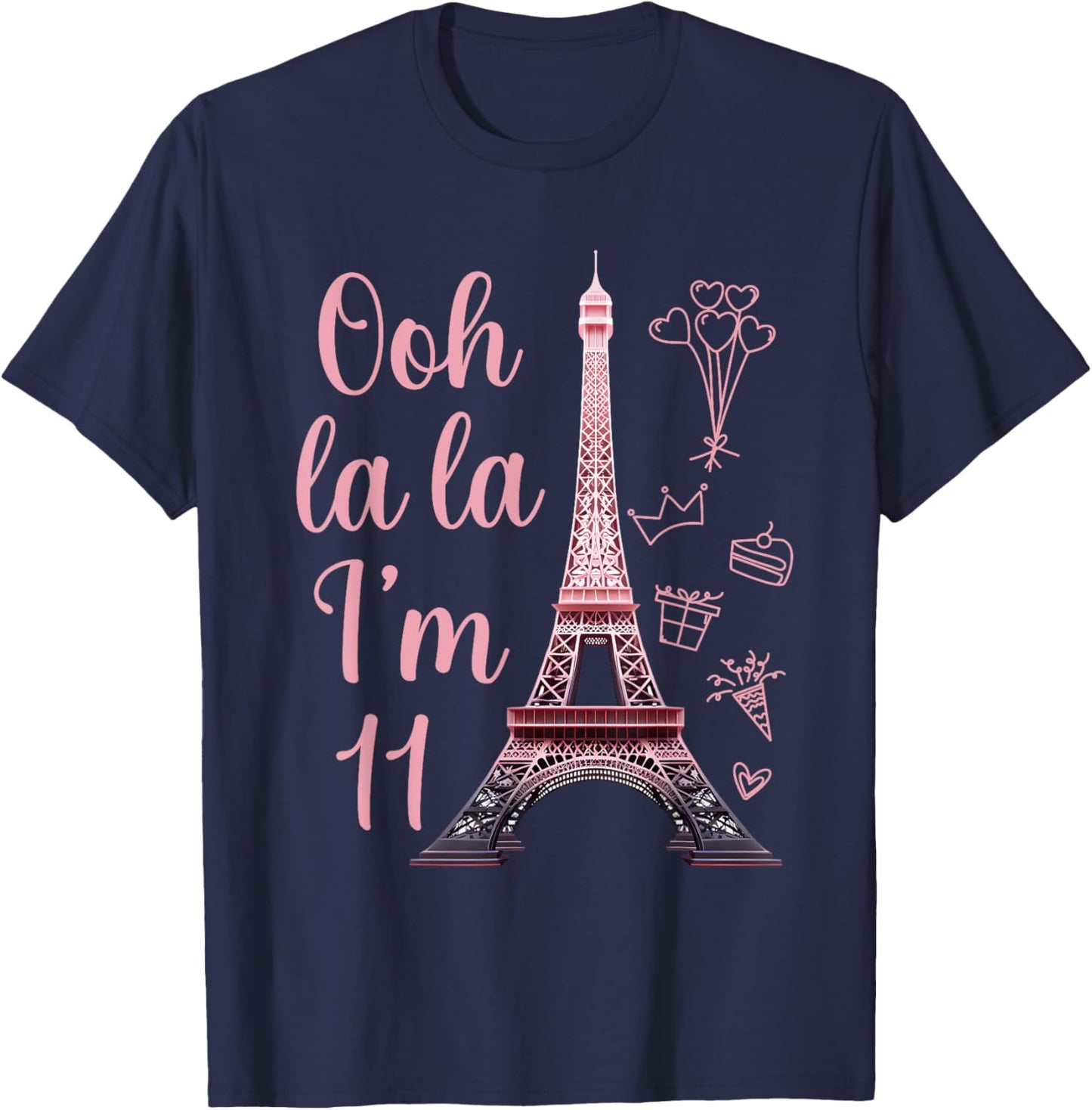 Paris 11th Birthday Eiffel Tower 11 Years Old Cute Girl T-Shirt - T-Shirt | Navy