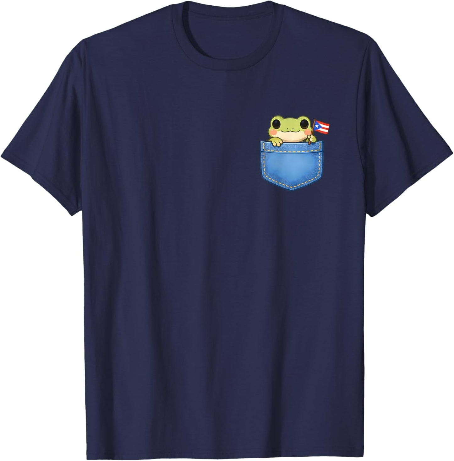 Cute Coqui Frog Pocket Puerto Rican Flag Boricua Kids Women T-Shirt - T-Shirt | Navy