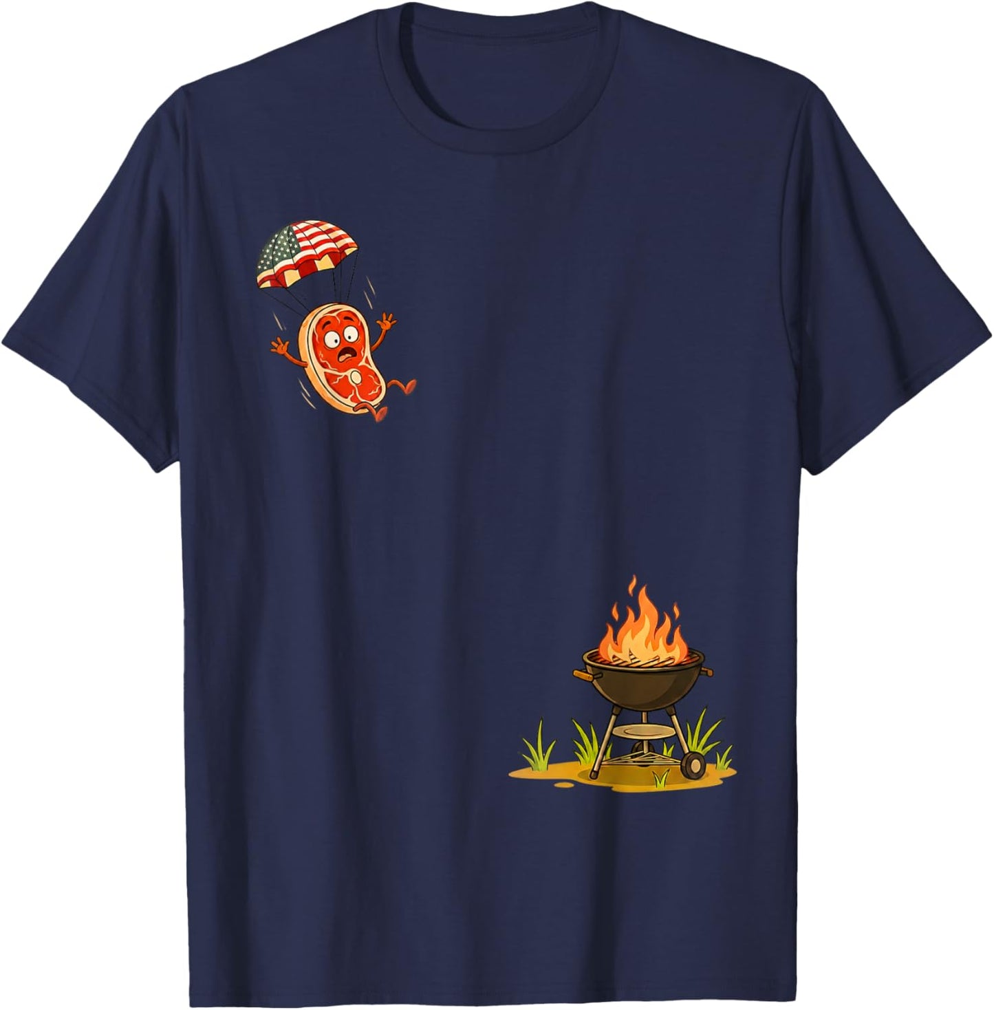 Funny Steak Skydiving BBQ Fourth of July Humor T-Shirt - T-Shirt | Navy