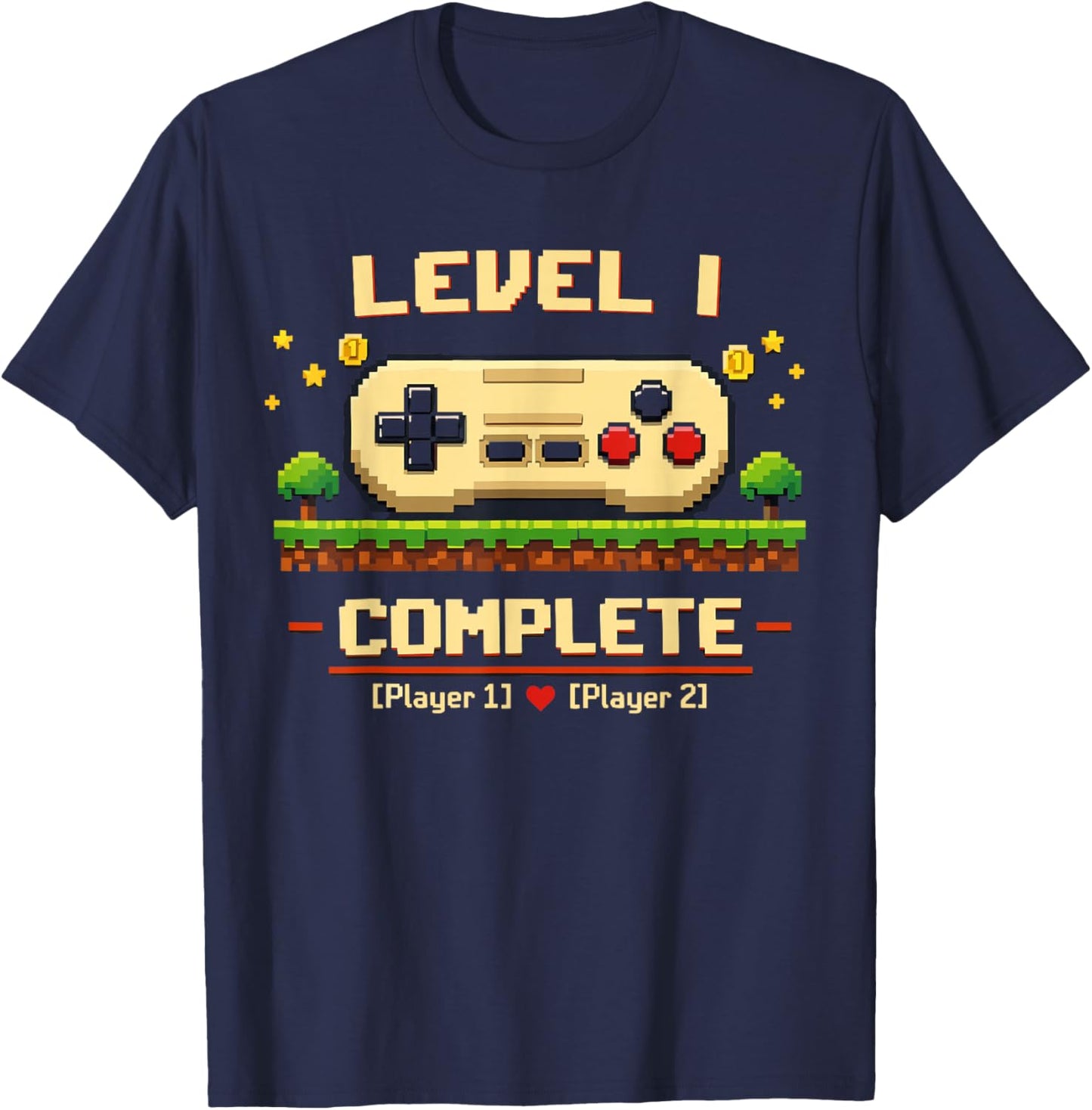 1st Wedding Anniversary Gamer Vintage Level 1 Complete T-Shirt - T-Shirt | Navy