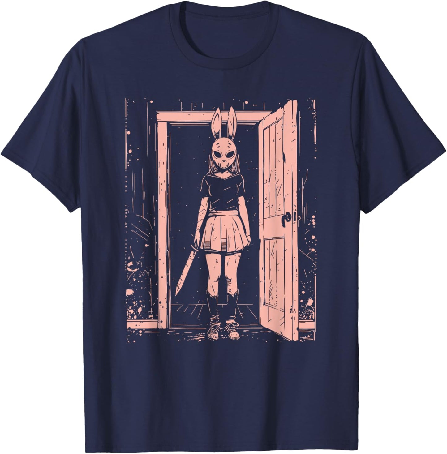 Creepy Girl Bunny Mask Slasher Pastel Goth Anime Horror T-Shirt - T-Shirt | Navy