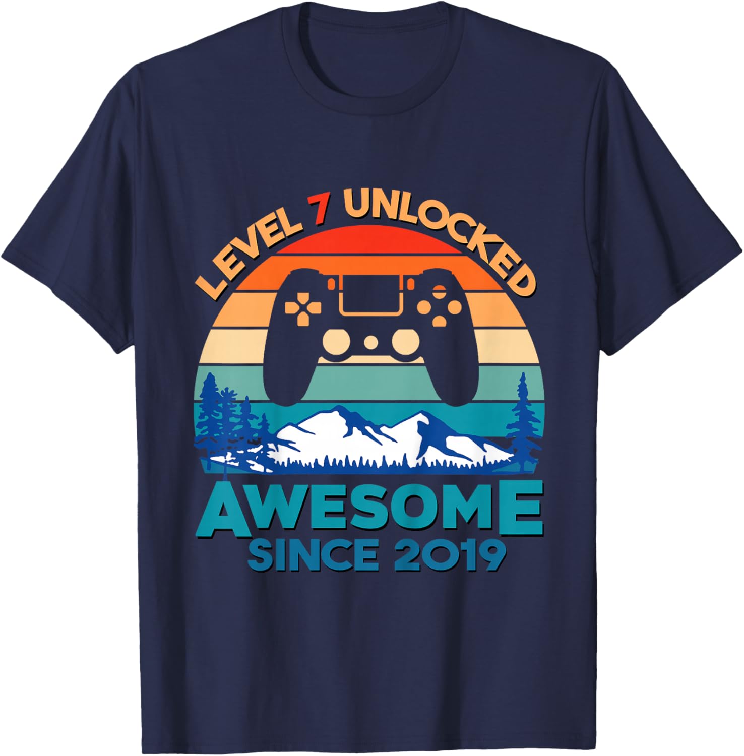 Kids Level 7 Unlocked 7th Birthday Boy Game Turning 7 Year Old T-Shirt - T-Shirt | Navy
