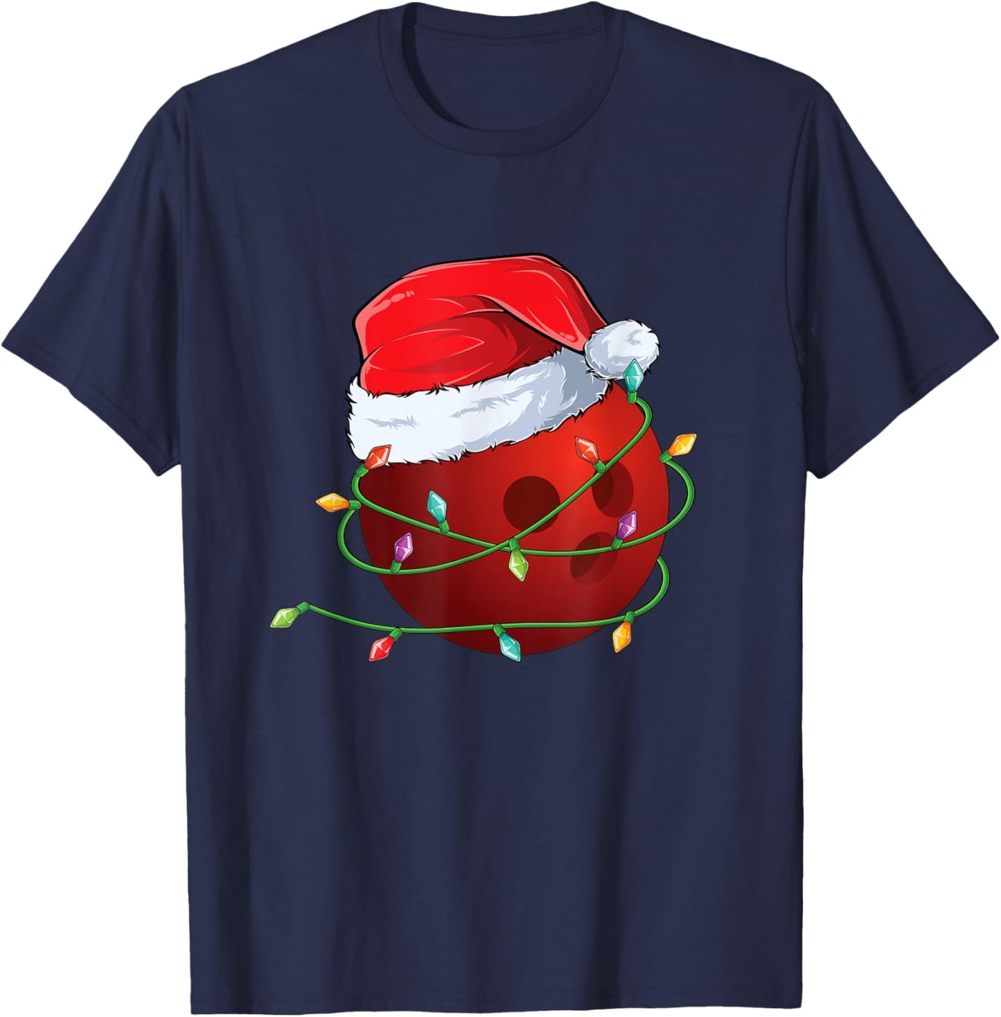 Christmas Bowling ball Santa Hat wrapped in Holiday Lights T-Shirt - T-Shirt | Navy