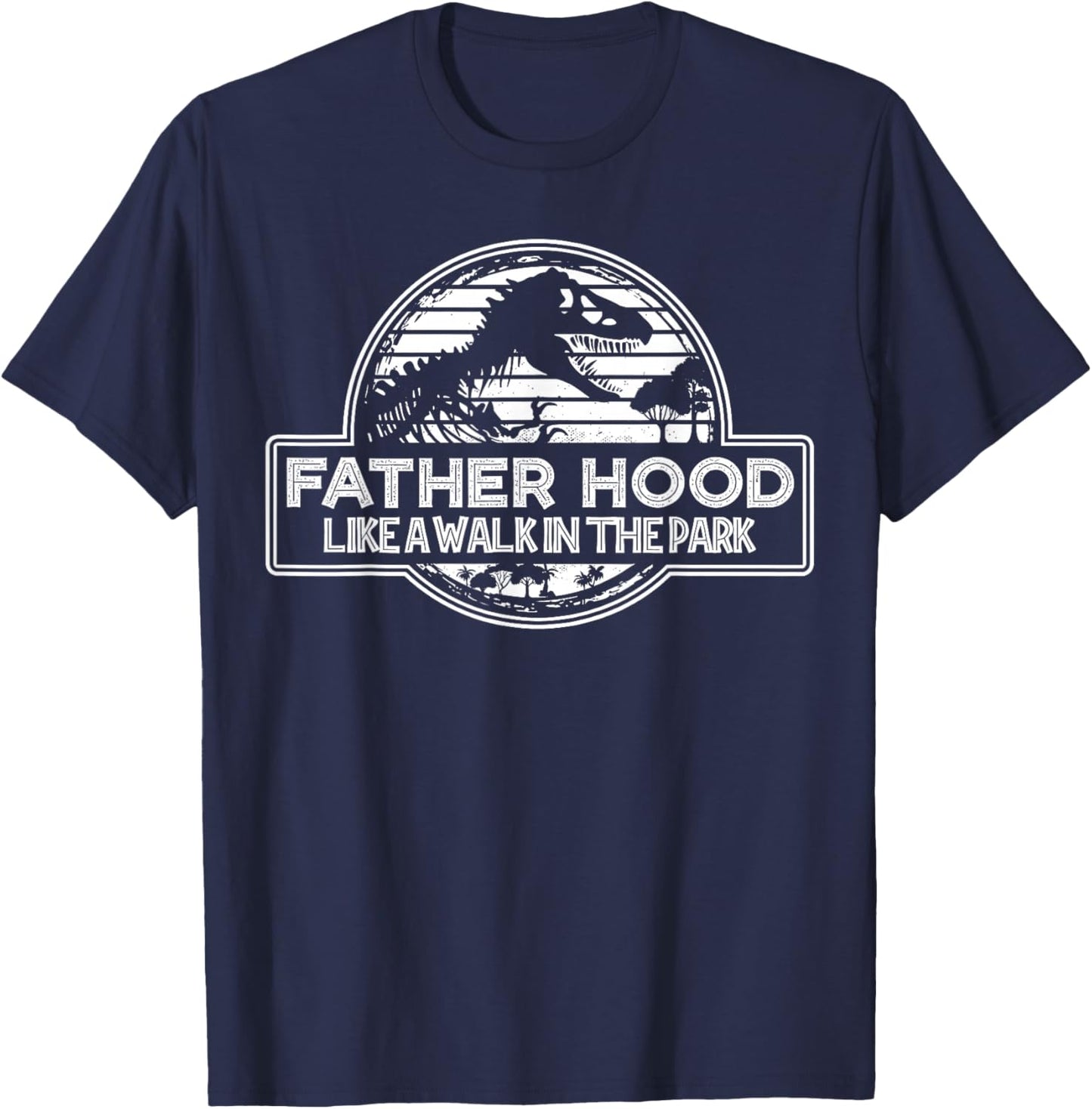 Fatherhood Like a Walk in the Park Retro Dinosaur Dad T-Shirt - T-Shirt | Navy