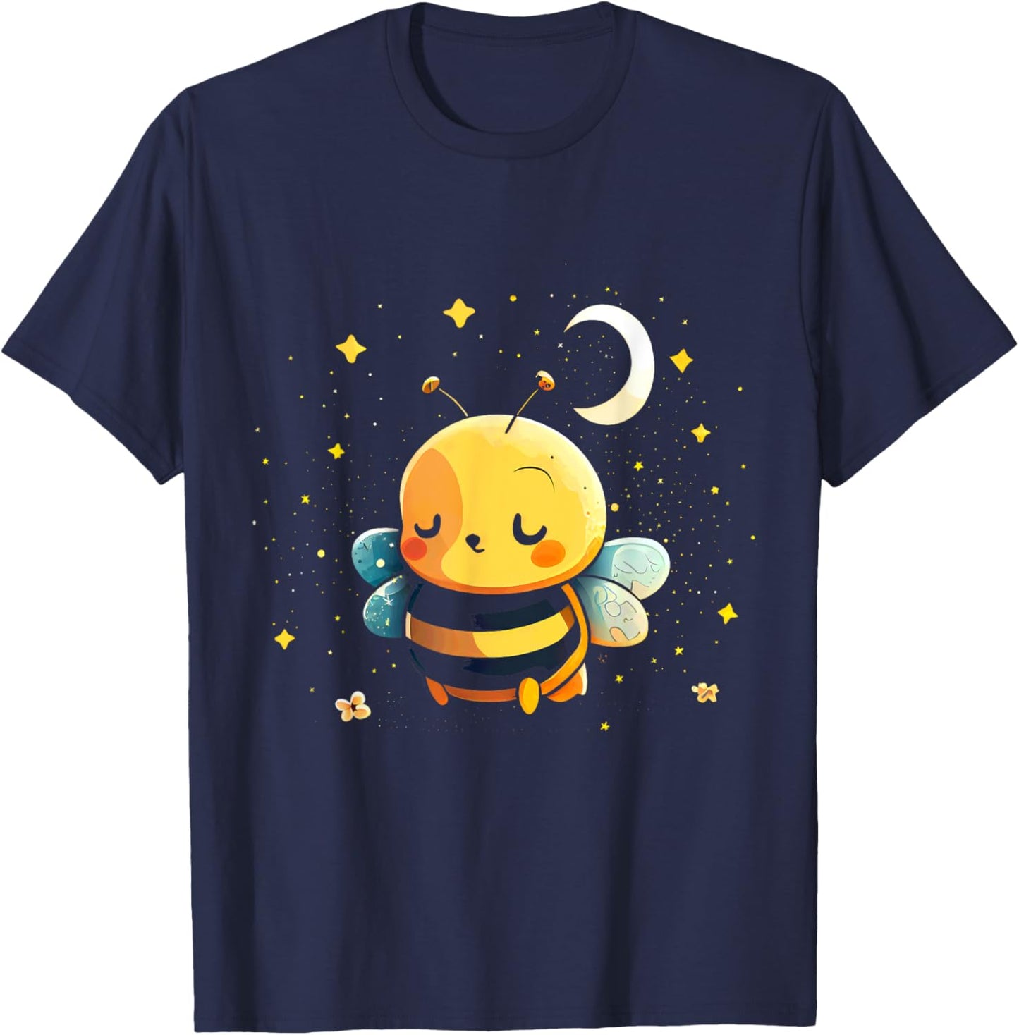 Peaceful Bumblebee Under Moon And Stars T-Shirt - T-Shirt | Navy