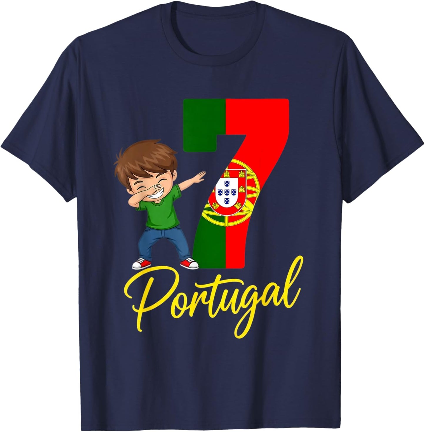 Portugal Flag Quinas Number 7 Dubbing Boys Kids T-Shirt - T-Shirt | Navy