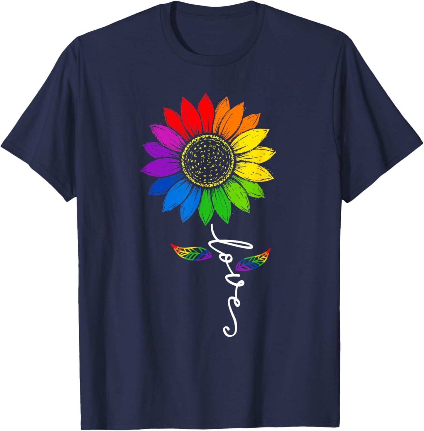 Gay Pride Love Sunflower Rainbow Flag LGBTQ Ally LGBT T-Shirt - T-Shirt | Navy