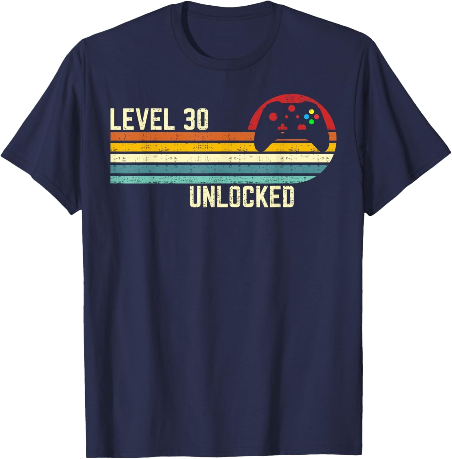 30e Anniversaire d'un Joueur vidéo Amusant débloqué Vintage de Niveau 30 T-Shirt - T-Shirt | Navy