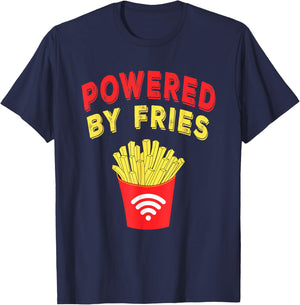 Powered by Fries, Funny French Fries Fast Food Lover Gifts T-Shirt - T-Shirt | Navy
