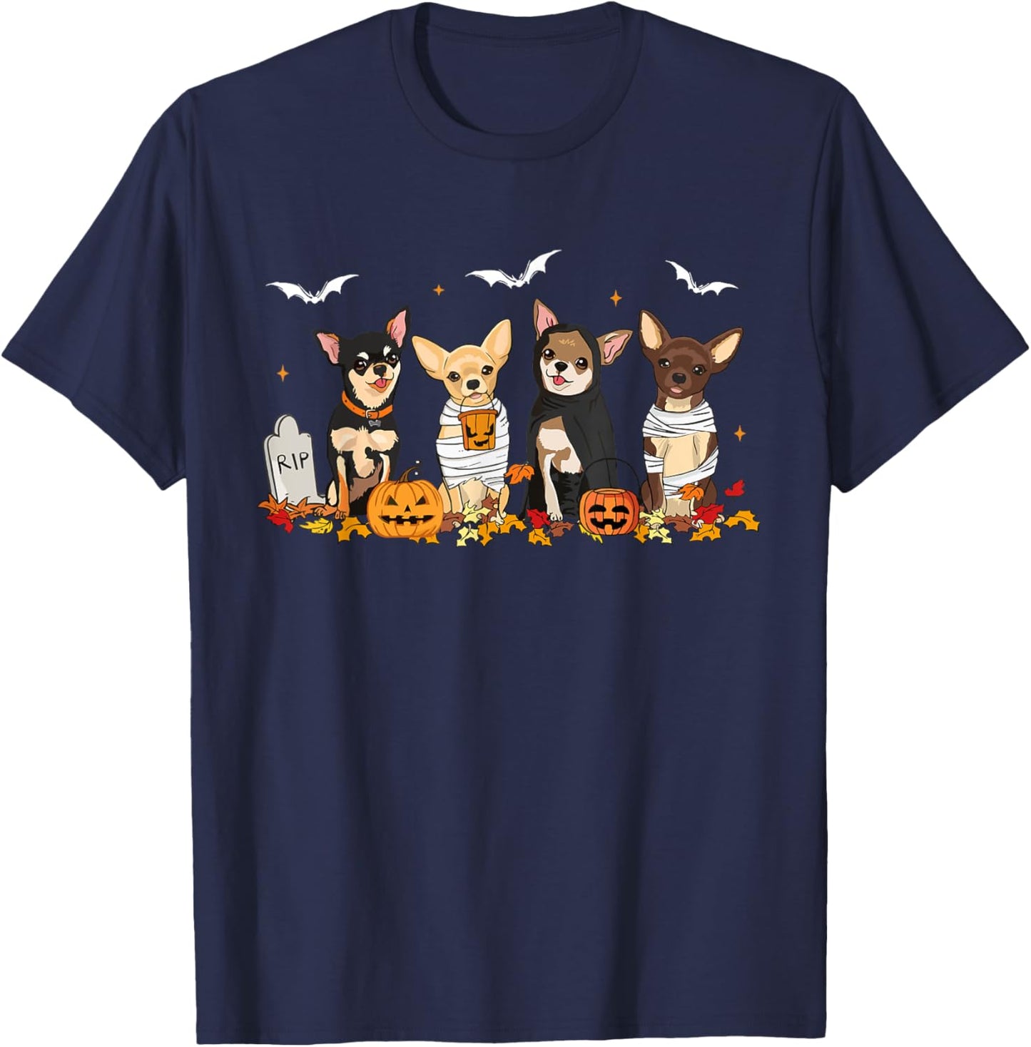 Funny Pumpkin Ghost Chihuahua Halloween Chihuahua Dog Mom Women T-Shirt - T-Shirt | Navy