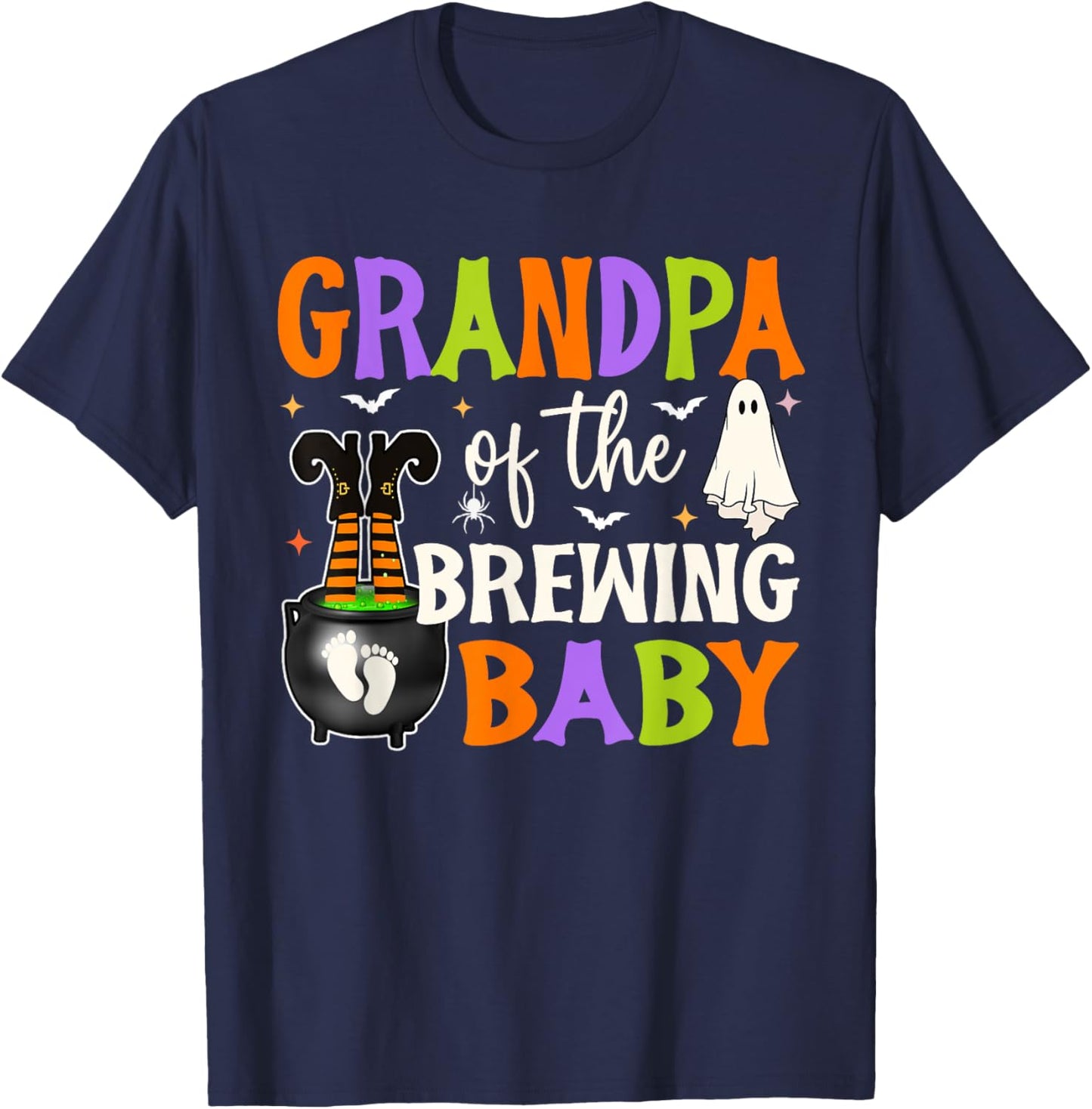 Grandpa of Brewing Baby Halloween Theme Baby Shower Spooky T-Shirt - T-Shirt | Navy
