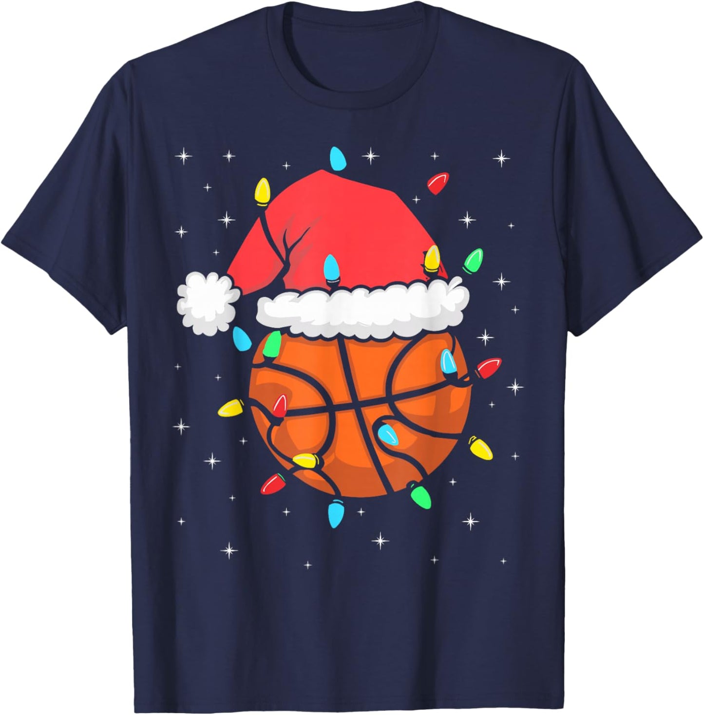 Funny Basketball Player Xmas Santa Hat Basketball Christmas T-Shirt - T-Shirt | Navy