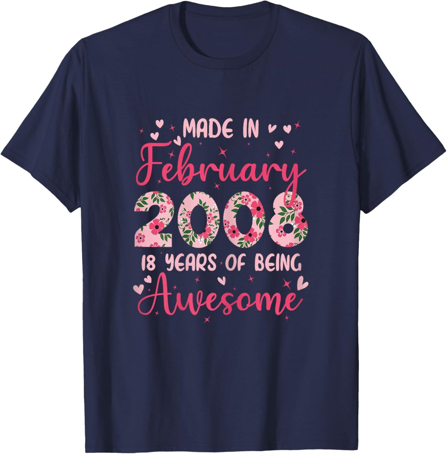 February 2008 Cool Birthday Gift 18 Years for Girls T-Shirt - T-Shirt | Navy