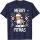 Merry Pitmas Funny Matching Christmas Pajamas Pitbull Dog T-Shirt - T-Shirt | Navy