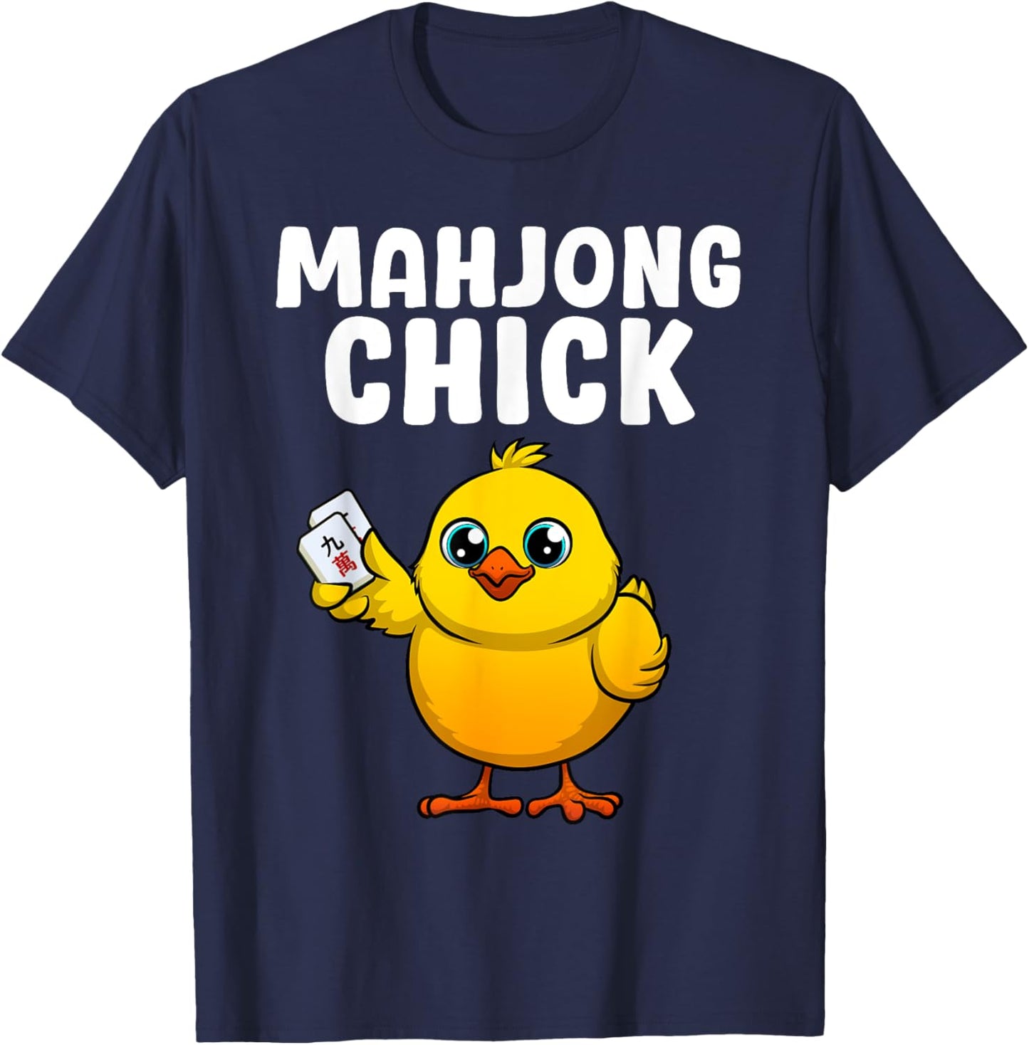 Funny Mahjong Chick Design Girls Mahjong Player T-Shirt - T-Shirt | Navy