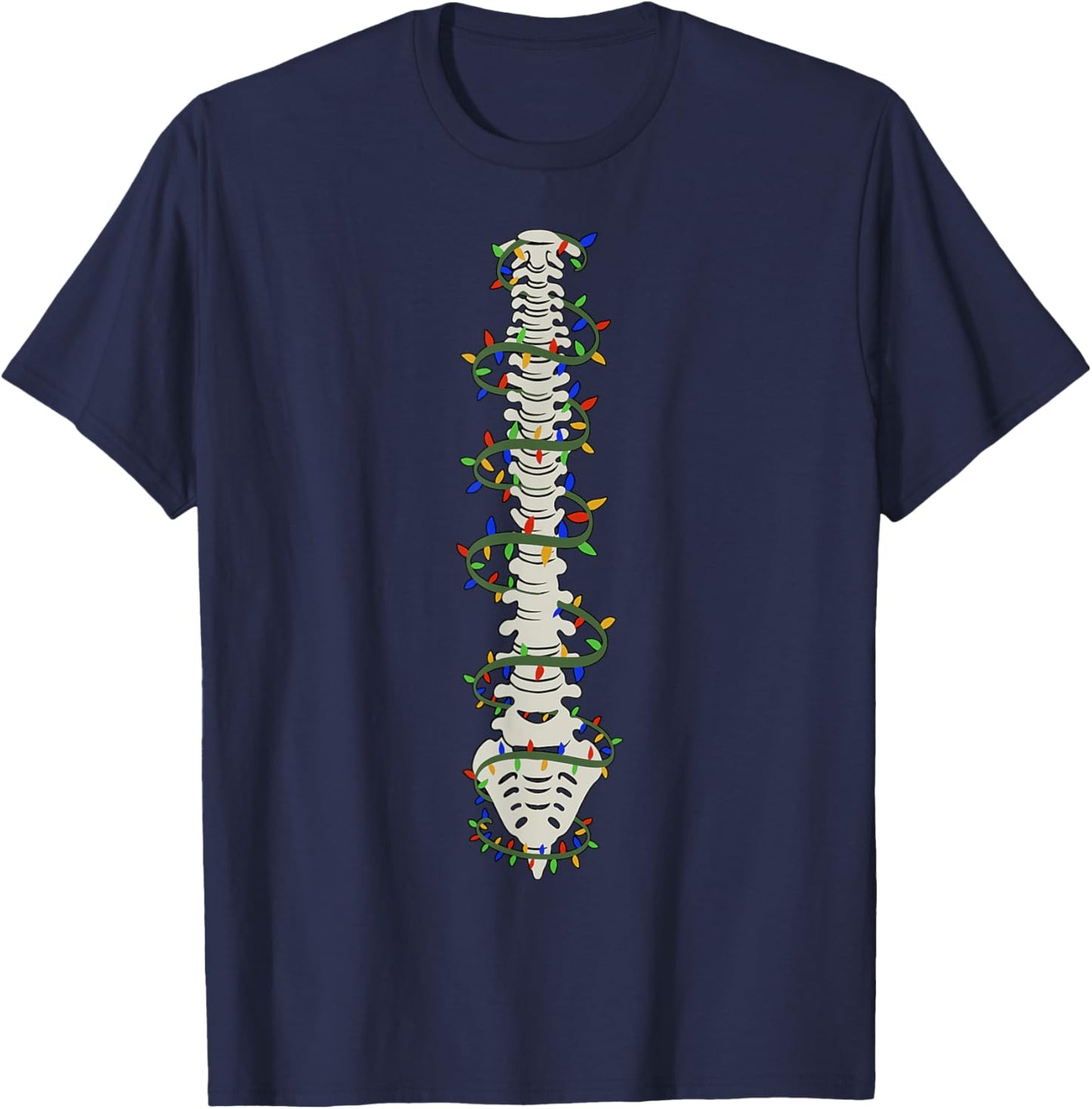 Chiropractic Spine Christmas Light Chiropractor Anatomy Bone T-Shirt - T-Shirt | Navy