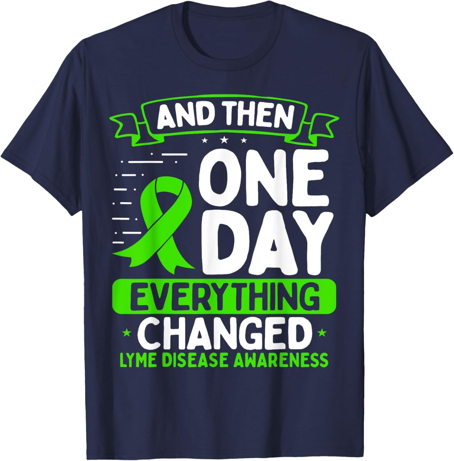Lyme Disease Awareness Movement Warrior Survivor Ribbon T-Shirt - T-Shirt | Navy