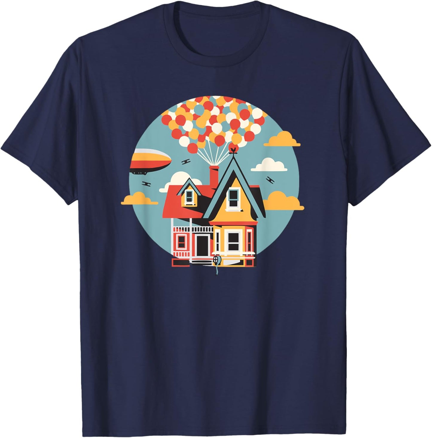 House Going Up, Balloons, Adventure is Out There, Retro T-Shirt - T-Shirt | Navy