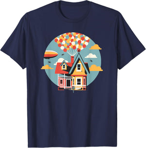 House Going Up, Balloons, Adventure is Out There, Retro T-Shirt - T-Shirt | Navy