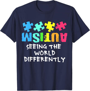 Autism Awareness Month Support Seeing the World Differently T-Shirt - T-Shirt | Navy