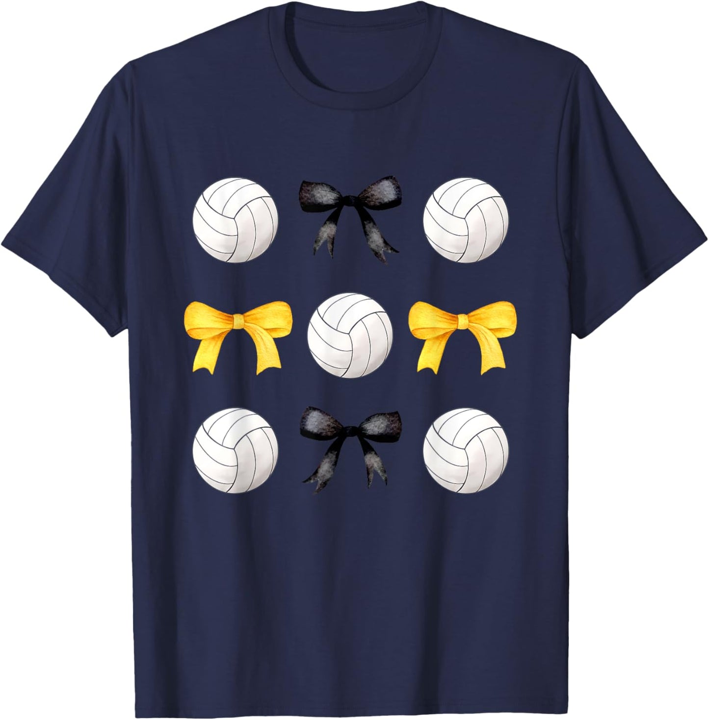 Volleyballs & Black Yellow Gold Bows Volleyball Team Player T-Shirt - T-Shirt | Navy