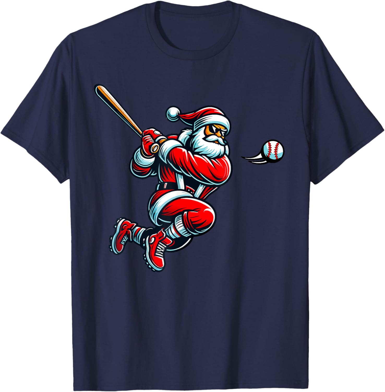 Santa Baseball Player Xmas Men Kids Boys Christmas Sports T-Shirt - T-Shirt | Navy