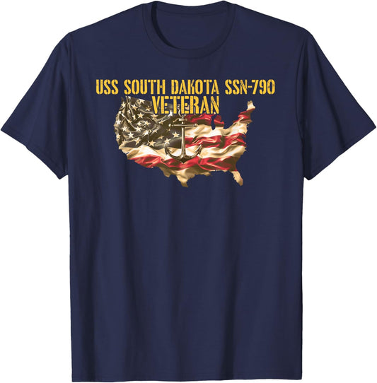 Vintage USS South Dakota SSN-790 Attack Submarine Veteran T-Shirt - T-Shirt | Navy